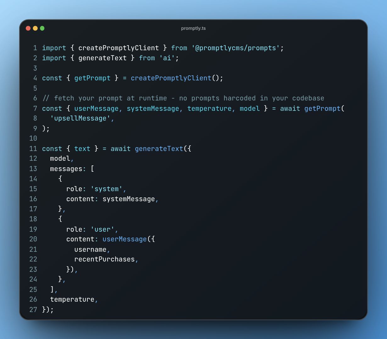 PromptlyCMS dev integration screenshot